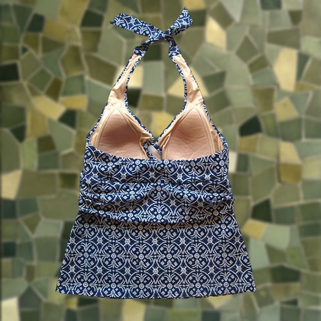 Lands' End Lands' End Blue White Paisley Padded Halter Tankini Swim Top 6 Women Bra Built In Size M / US 6-8 / IT 42-44 - 1 Thumbnail