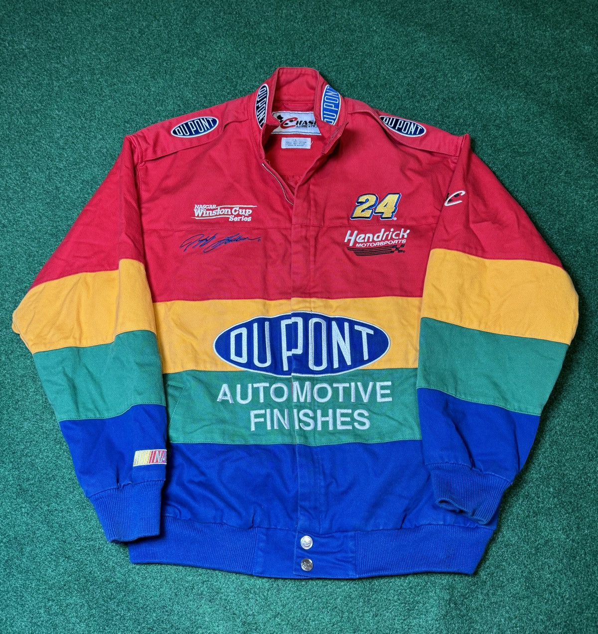 Chase Authentics Men's M Jeff Gordon Du Pont top NASCAR Bomber Jacket Vintage 90s