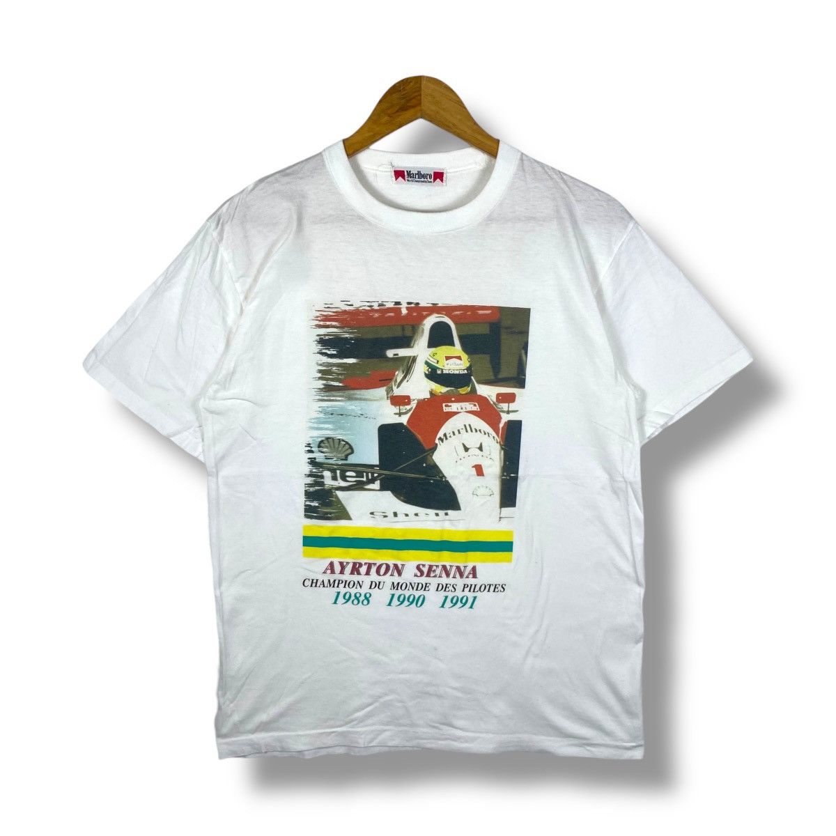 Marlboro Vintage 90s MARLBORO Ayrton Senna F-1 Champion Graphic Tee Size US M / EU 48-50 / 2 - 1 Thumbnail