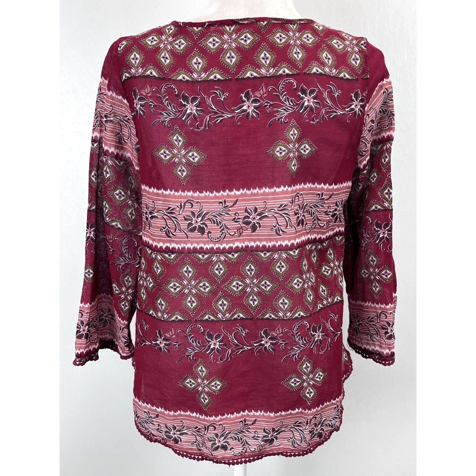 Vintage Ralph Lauren Womens Peasant Blouse Top Small Red Floral 3/4 Sleeve Cotton Casual Size S / US 4 / IT 40 - 3 Thumbnail