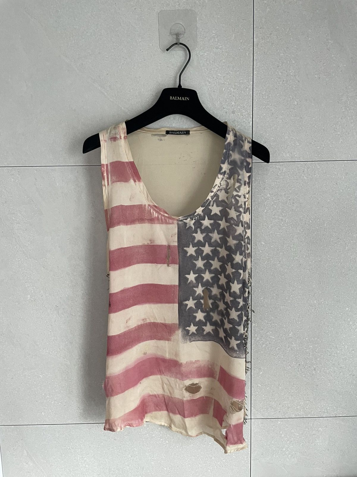 BALMAIN AMERICAN FLAG TANK バルマン タンクトップ Balmain Men's Silk T-Shirt Multicolour Size L International