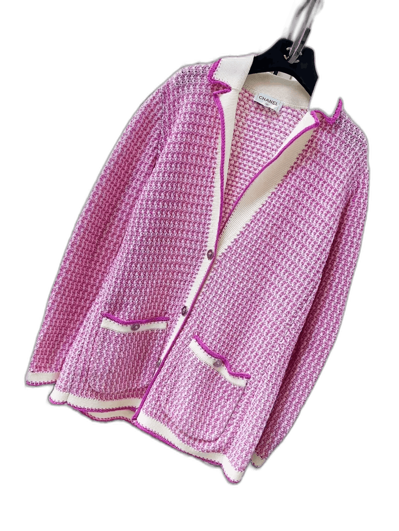 Chanel Pink and White Knit Cardigan Sweater