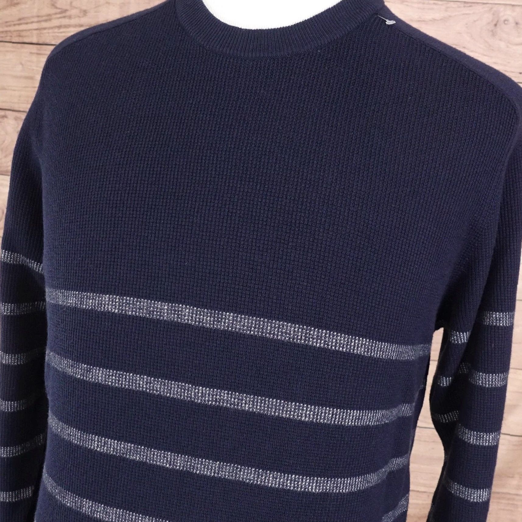 Peter Millar Peter Millar Sweater Mens Large Blue Stripe Waffle Knit Crewneck Pullover Size US L / EU 52-54 / 3 - 2 Thumbnail