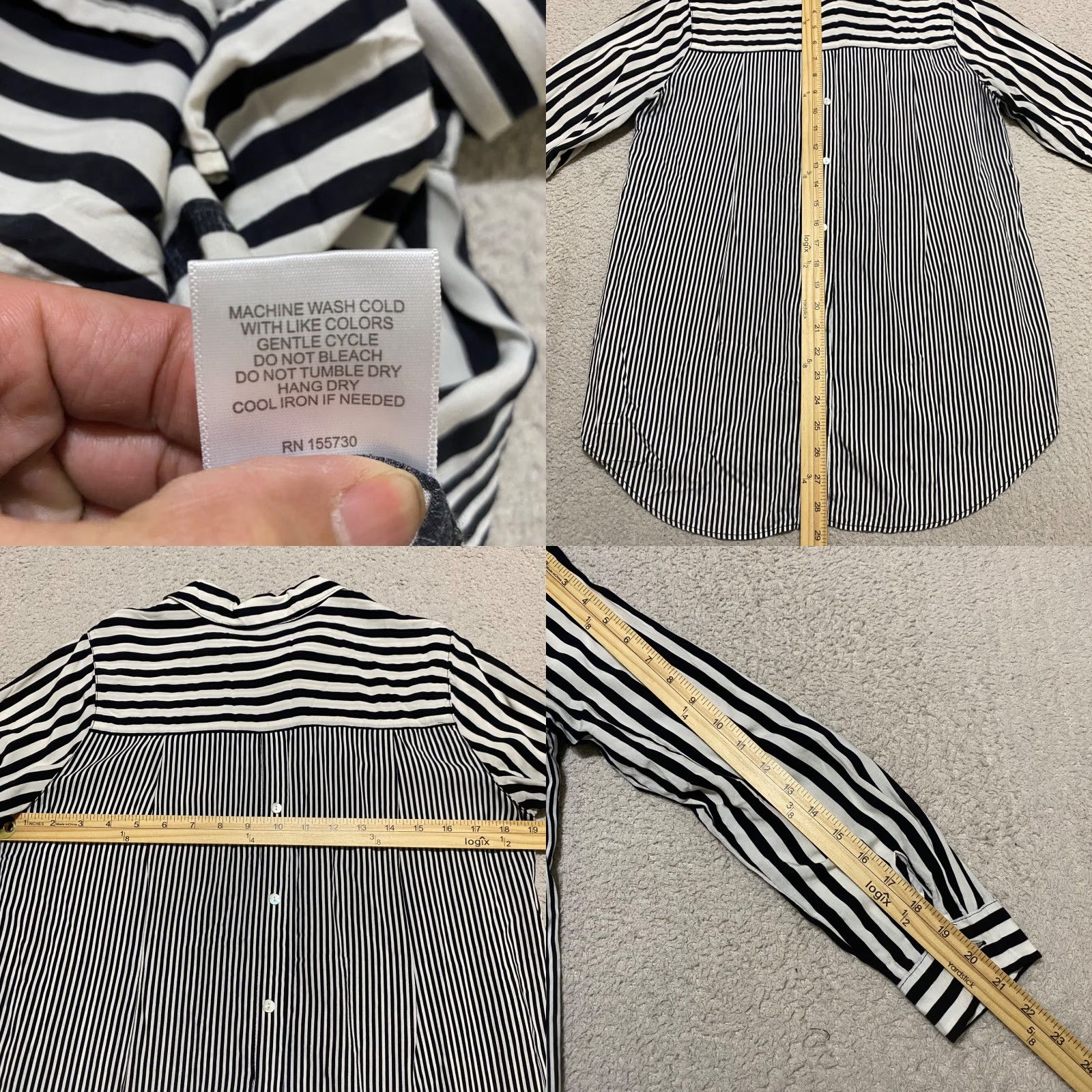 Vintage Jane and Delancey Womens Shirt Small Black Striped Long Sleeve Button-Up Rayon Size S / US 4 / IT 40 - 8 Thumbnail