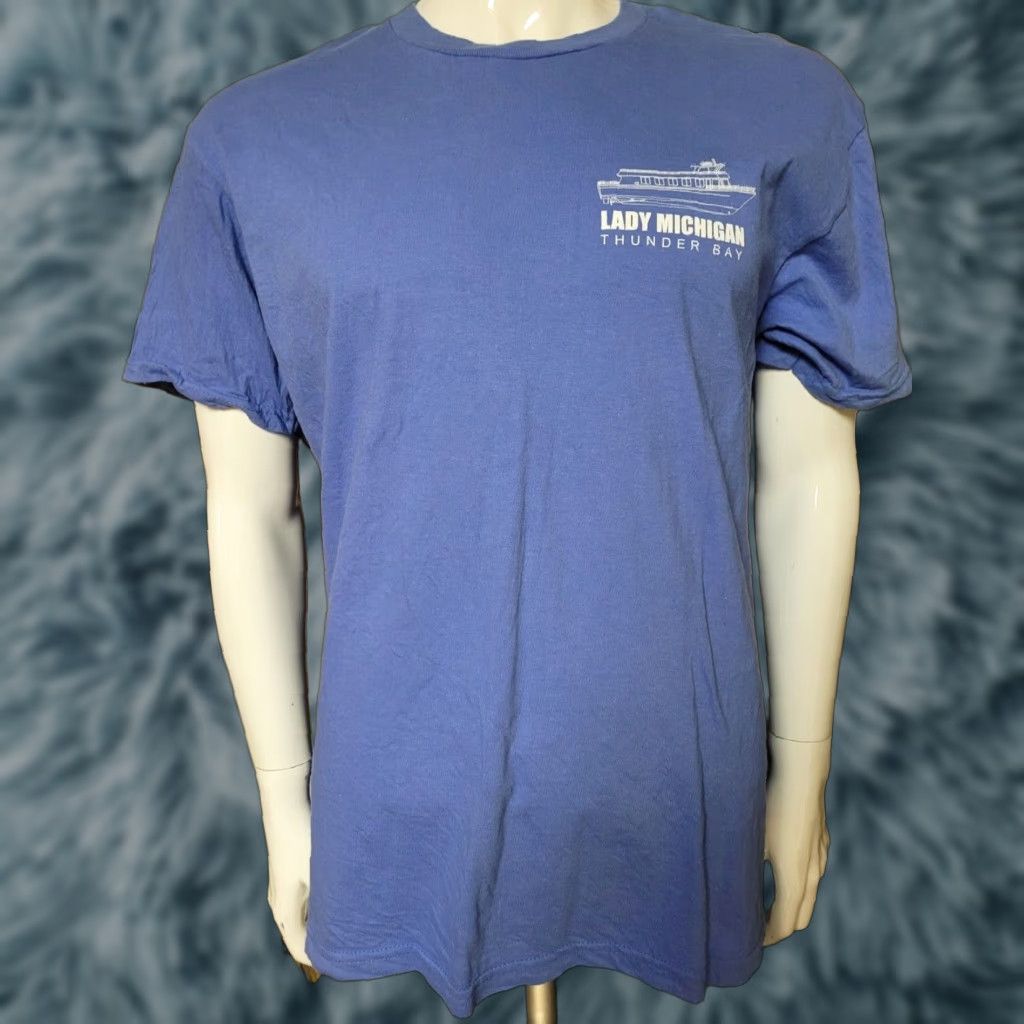 Gildan Lady Michigan Thunder Bay T Shirt Large Gildan Men Crew Neck Short Sleeve Cotton Blue Graphic Tee Size US L / EU 52-54 / 3 - 1 Thumbnail