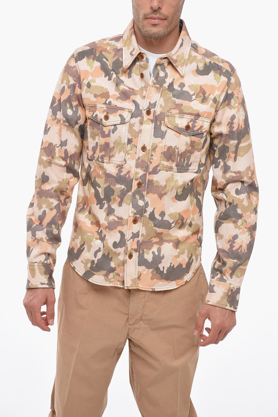 image of Isabel Marant Og1Mm0424 Camouflage Denim Shirt In Multicolor, Men's (Size Medium)