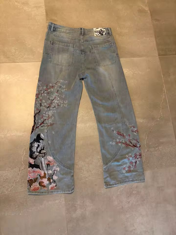 Vintage Cherry Blossom Black Knight Embroidered Jeans
