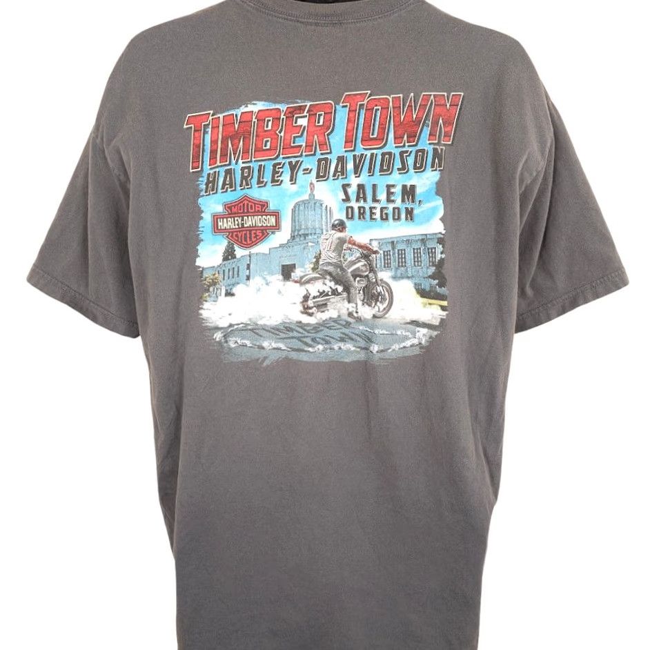 Harley Davidson Harley-Davidson T Shirt Mens 2XL Gray Timber Town Salem Oregon Biker Shirt Mens Vintage? Size US XXL / EU 58 / 5 - 5 Thumbnail