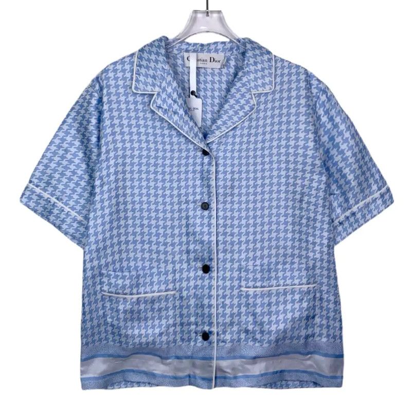 Dior Dior Blue Silk Short Sleeve Shirt 0089 Size XL / US 12-14 / IT 48-50 - 1 Thumbnail