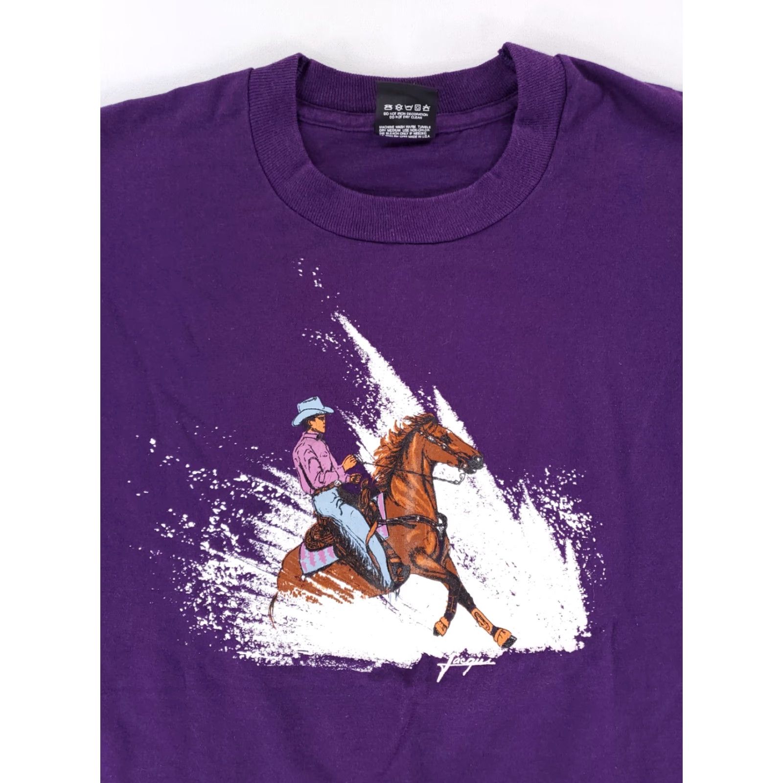 Vintage VINTAGE Screen Stars Best VTG 90s Single Stitch Cowboy Horse Snow Purple USA Mens L Shirt Size US L / EU 52-54 / 3 - 2 Thumbnail