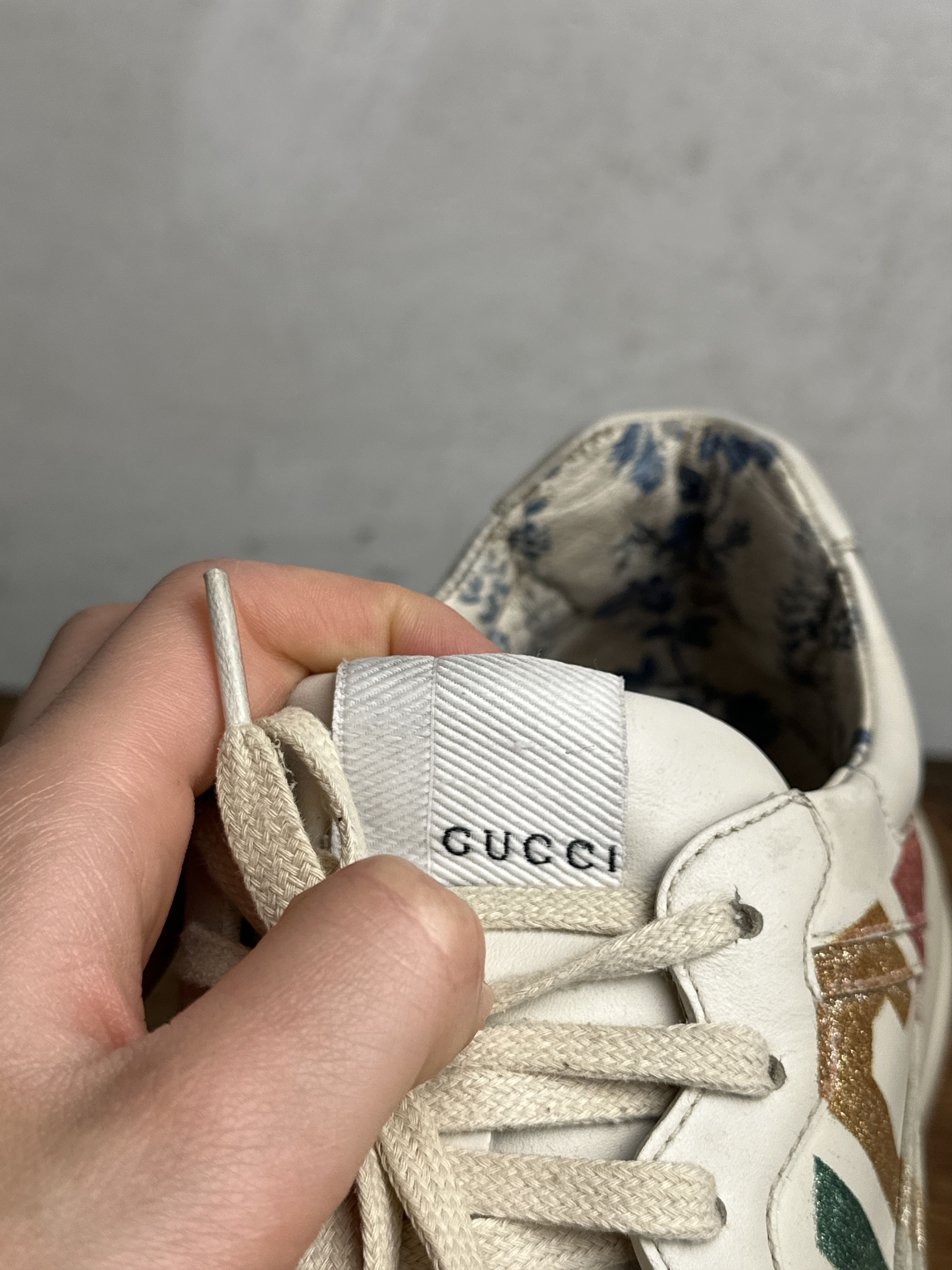 Gucci Gucci Beige Leather Glitter Rhyton Lace Up Sneakers Size US 8 / IT 38 - 14 Thumbnail
