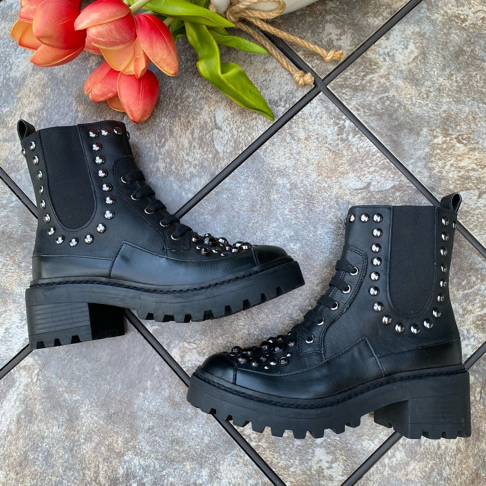 Karl Lagerfeld New KARL LAGERFELD Black Breck Studded Leather Moto Bootie Size US 6 / IT 36 - 8 Thumbnail