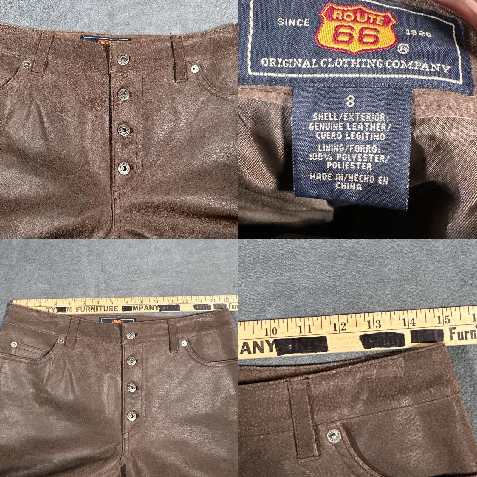 Route 66 Route 66 Pants Womens 8 Brown Genuine Leather High Rise Button Fly Bootcut Jeans Size 30" / US 8 / IT 44 - 8 Thumbnail
