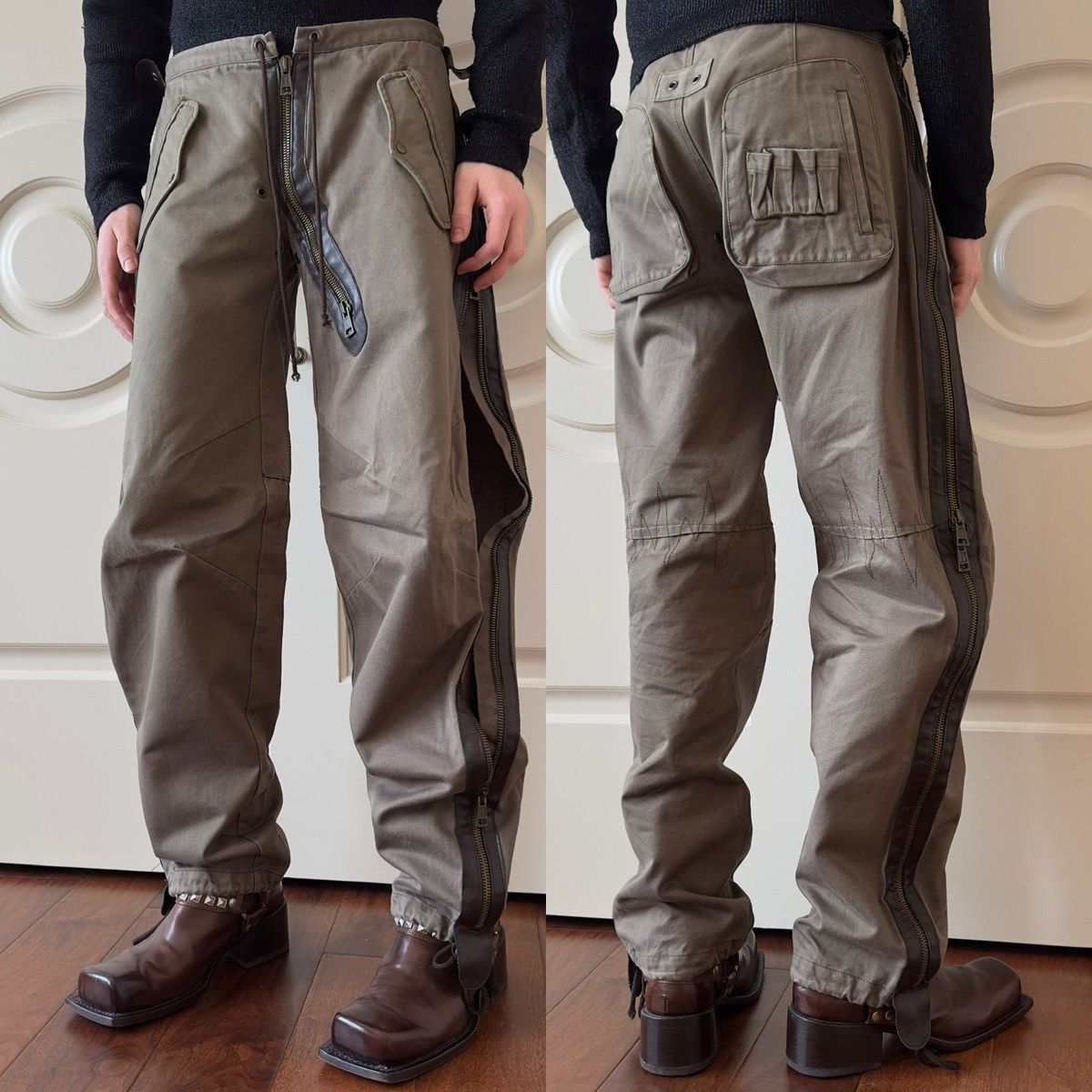Dsquared2 Dsquared2 S/S 2002 Side-Zip Leather-Lined Loose Cargo Pants Size US 30 / EU 46 - 1 Thumbnail