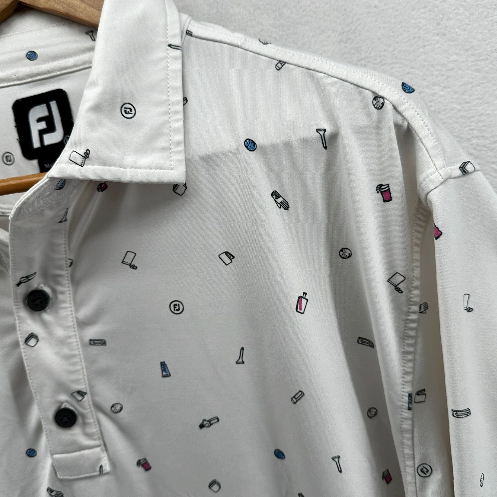 Footjoy FootJoy Polo Shirt White Men's Large Golf Short Sleeve Collared All Over Print Size US L / EU 52-54 / 3 - 3 Thumbnail