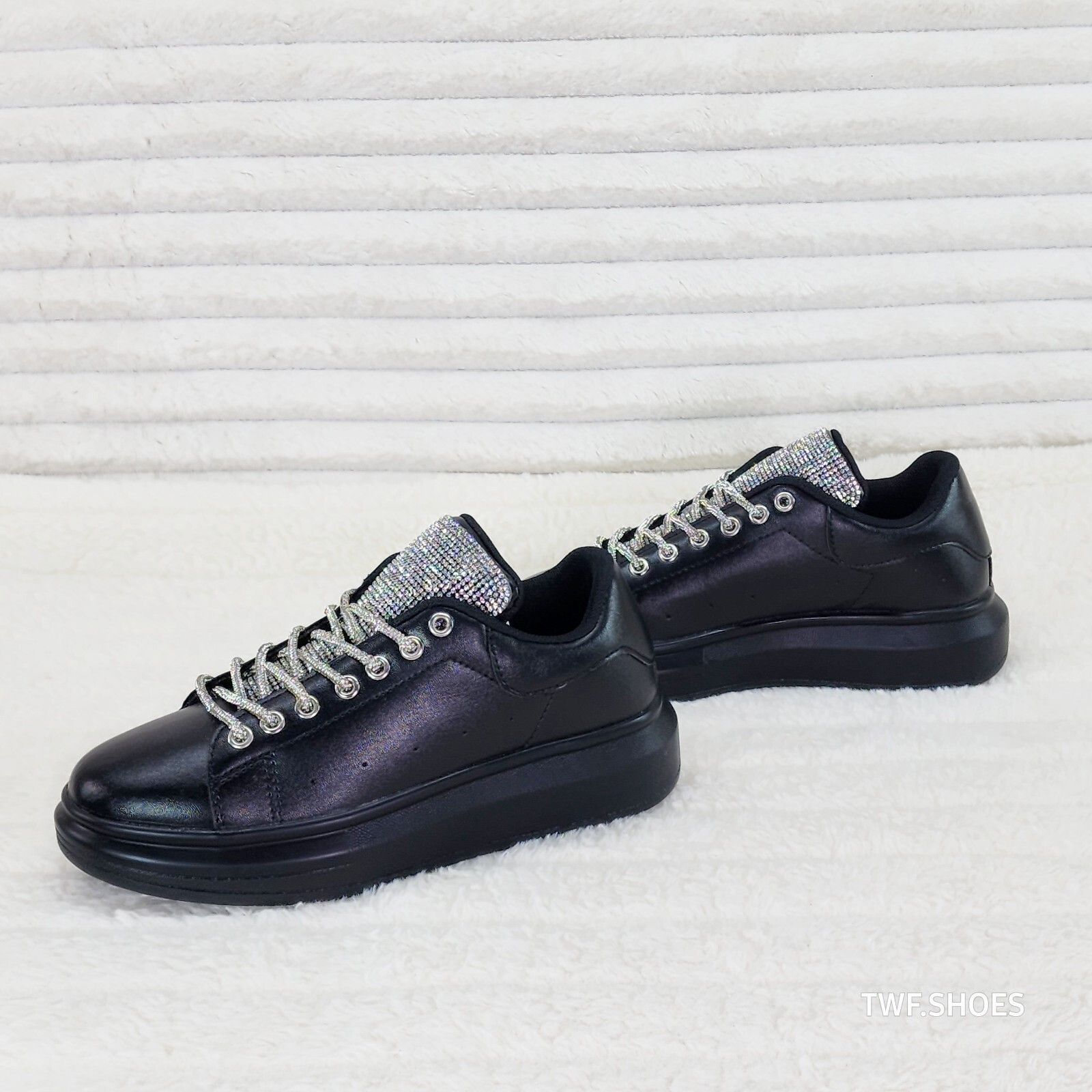 Other Comfy Cush 4 Jet Black Rhinestone Fashion Sneakers Tennis Sh Size US 6 / IT 36 - 4 Thumbnail