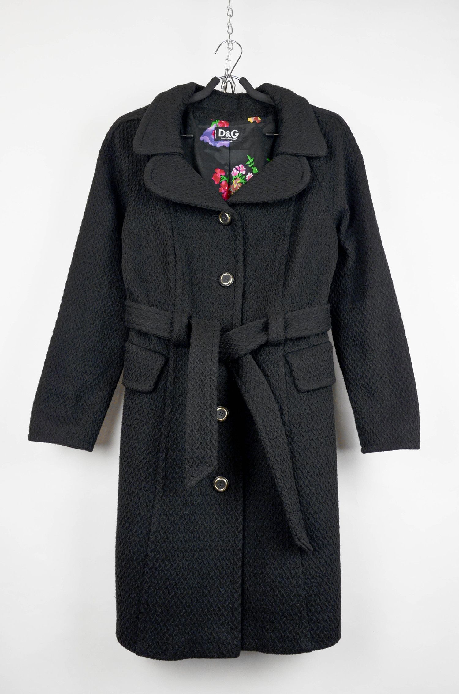 Dolce & Gabbana Vintage Black Wool Blend Overcoat – Size M