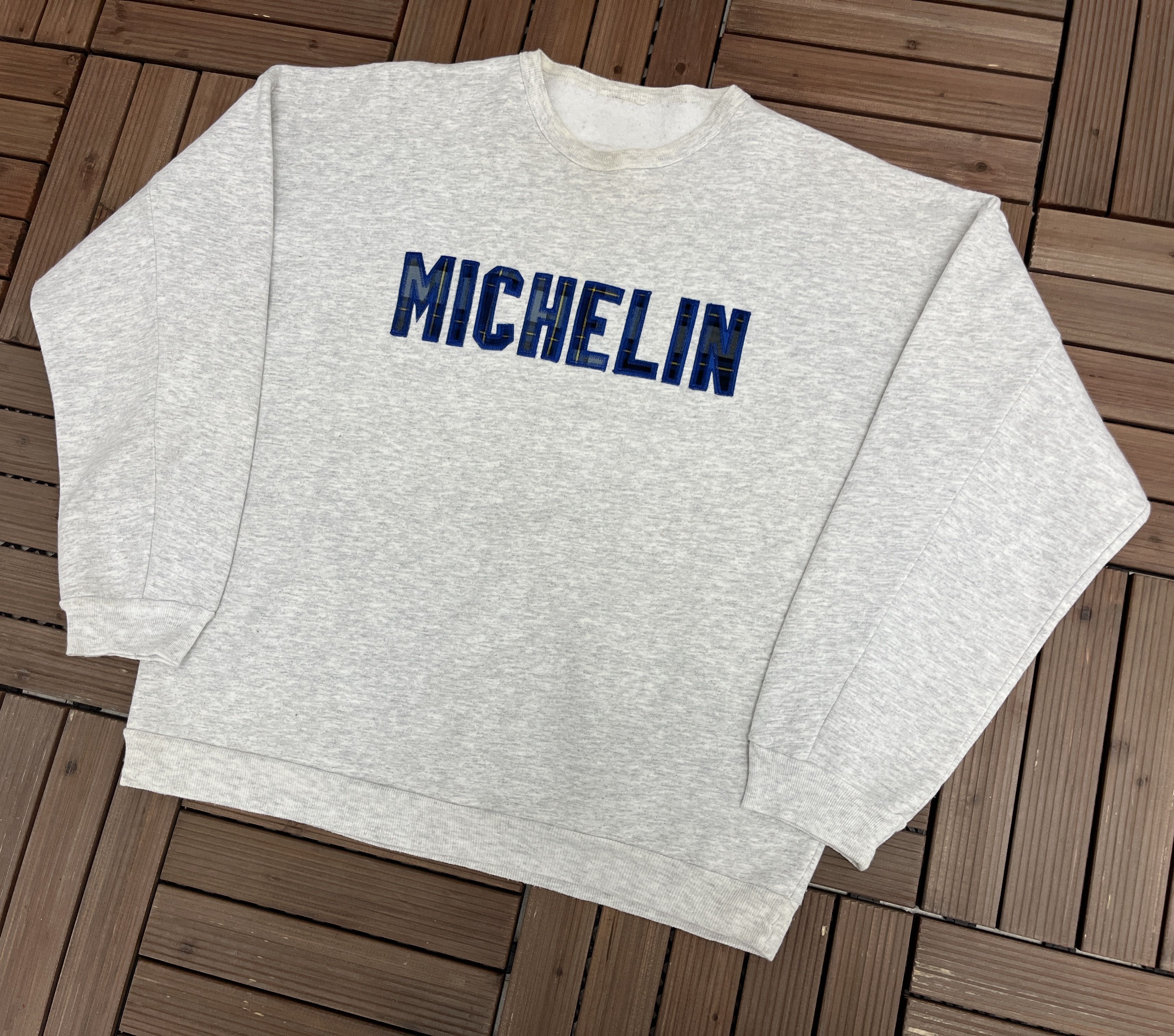 Vintage Michelin Plaid Stitched Vintage Grey Crewneck Sweater Size US XL / EU 56 / 4 - 3 Thumbnail