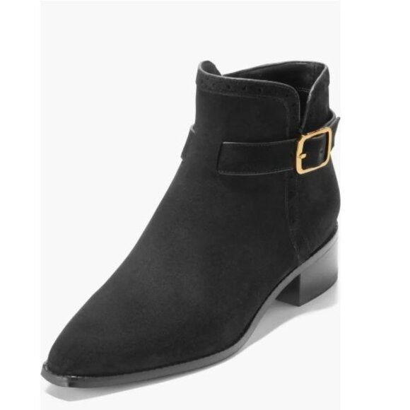 Cole Haan Cole Haan Womens Black Suede Side Zip Up Norella Buckle Ankl Size US 7.5 / IT 37.5 - 6 Thumbnail