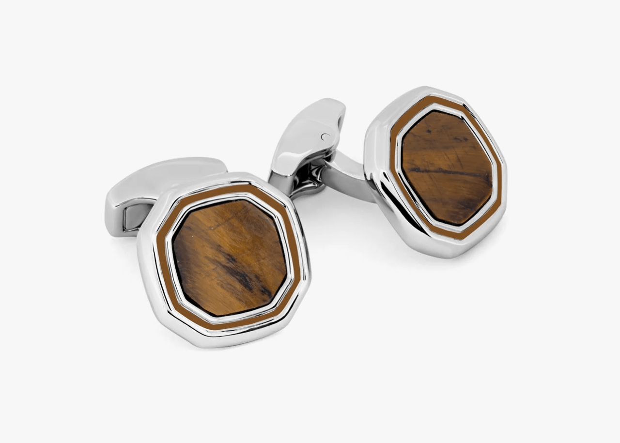 Tateossian BNWT AW25 TATEOSSIAN OCTAGON TIGER EYE CUFFLINKS Size ONE SIZE - 1 Thumbnail