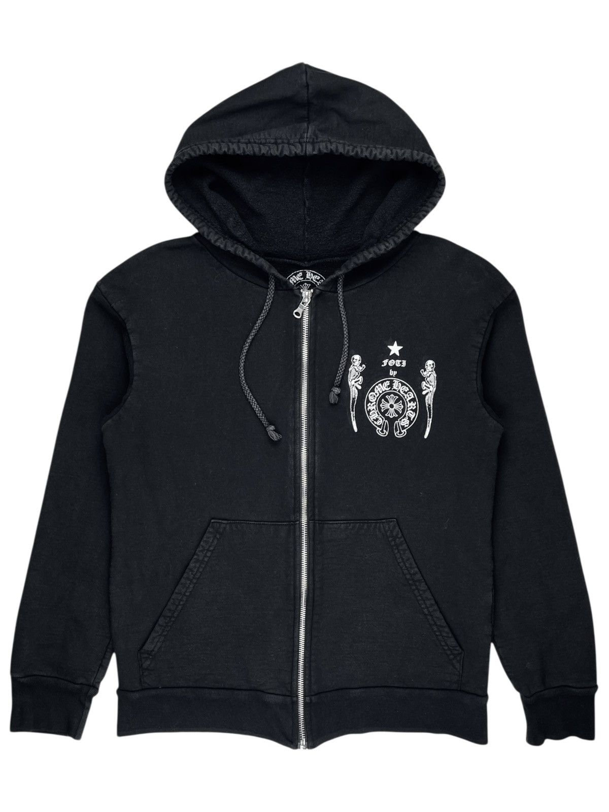 Pre-owned Chrome Hearts Foti Skull Spiral Logo Zip Up Hoodie Black