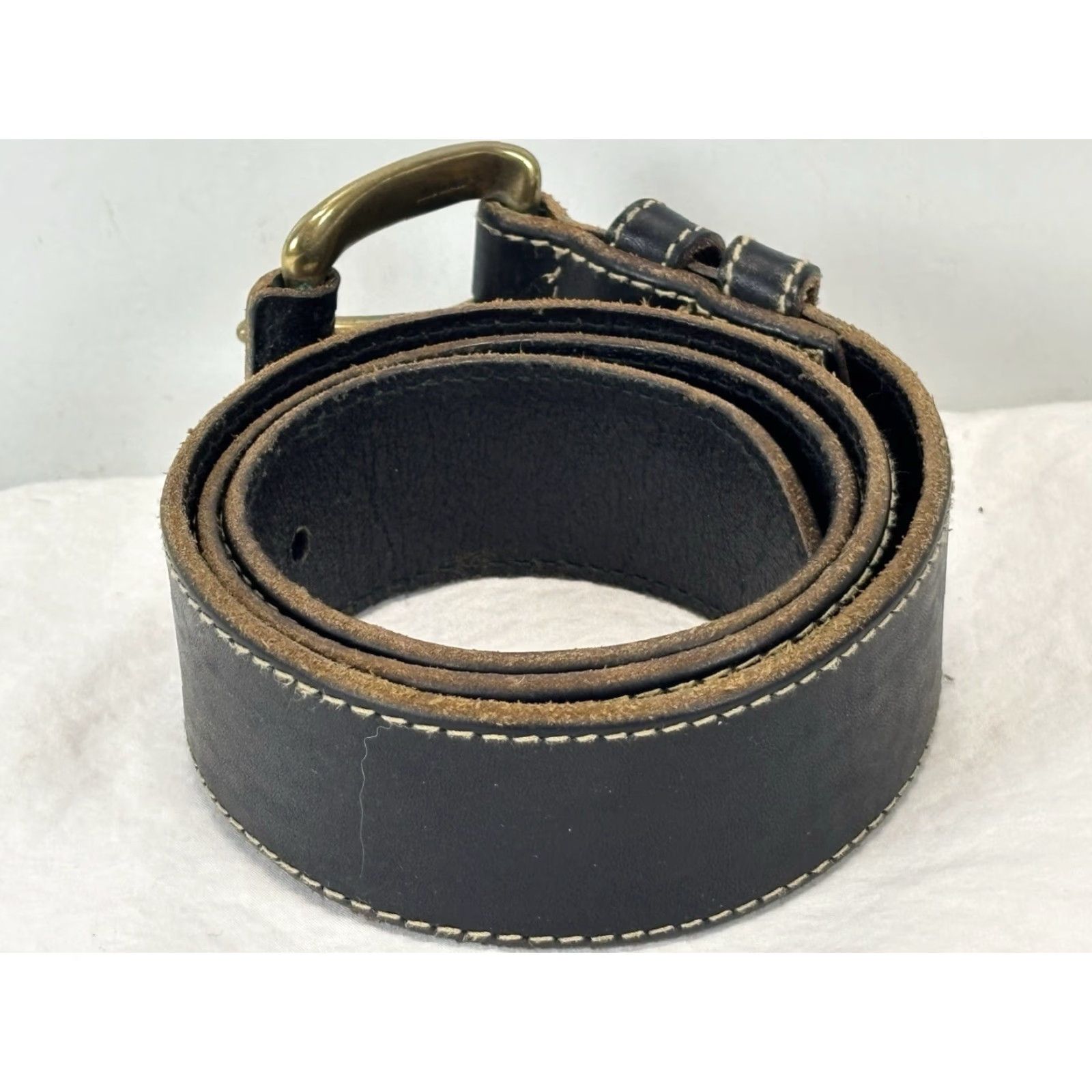 Gap Gap Italian Leather Belt Sz 32 Men’s Black Bronze Buckle White Stitching Size 32 - 3 Thumbnail