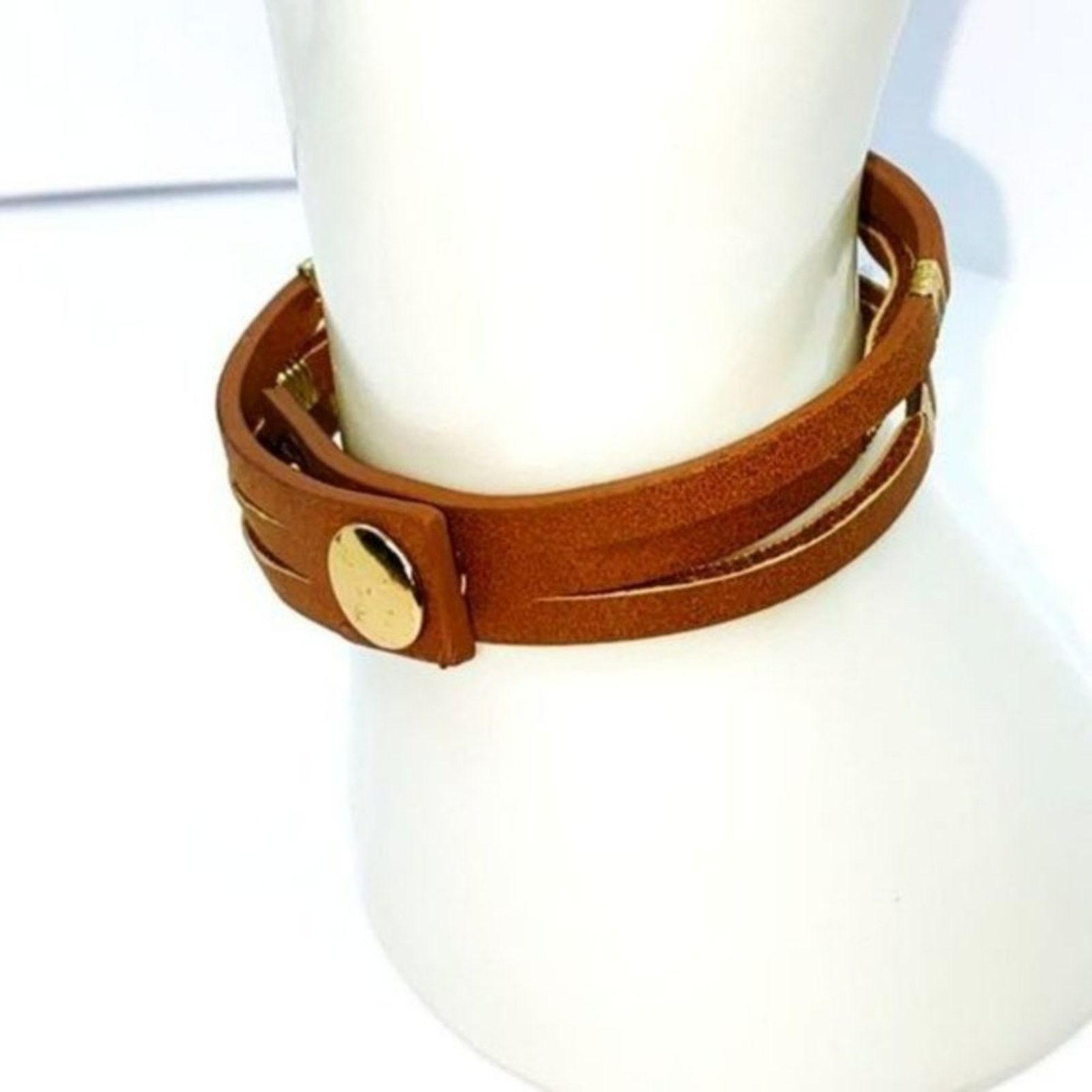 Handmade Faux-Leather Rhinestone Adjustable Bracelet Size ONE SIZE - 3 Thumbnail
