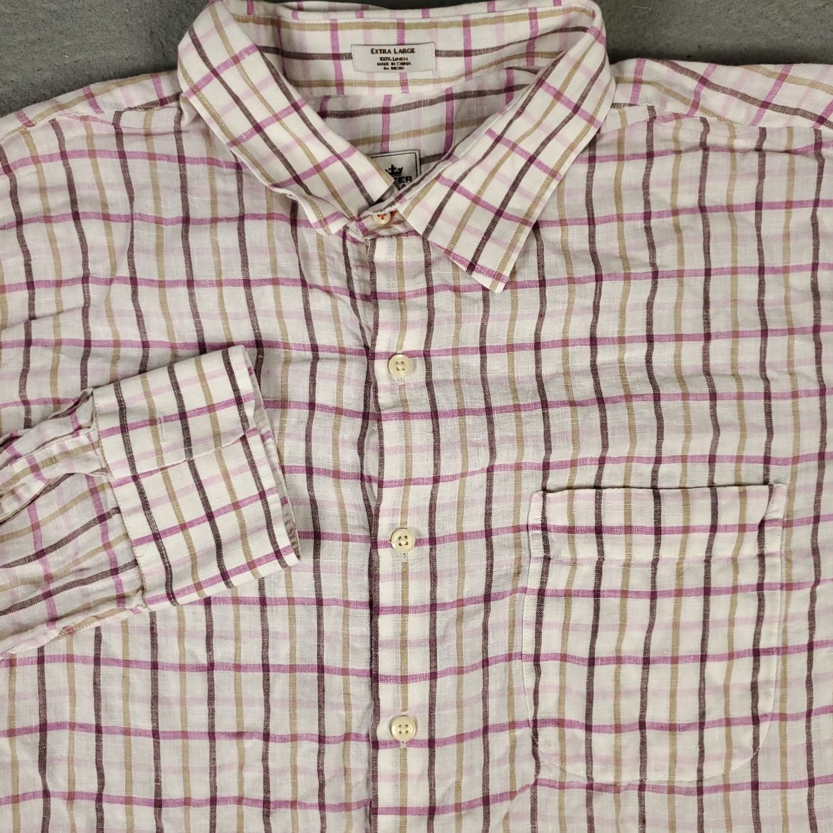 Peter Millar Peter Millar Shirt Mens XL Pink Beige Check Linen Button Up Long Sleeve Clothing White? Size US XL / EU 56 / 4 - 2 Thumbnail