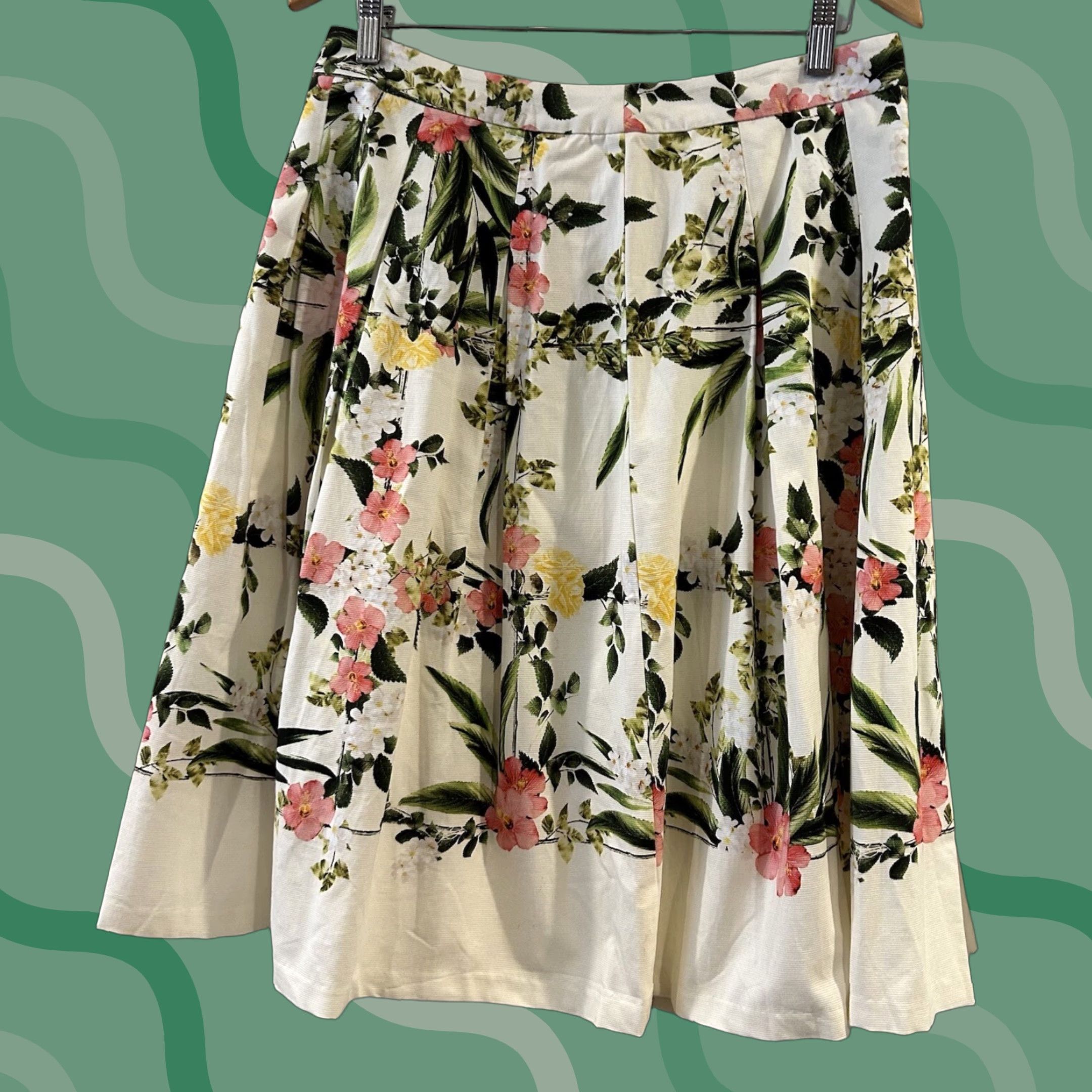 Talbots Talbots Floral Pleated A-Line Knee Length Skirt Size 10 Pink White Green Multicolor Linen? (note: no new info) Size 32" / US 10 / IT 46 - 1 Thumbnail