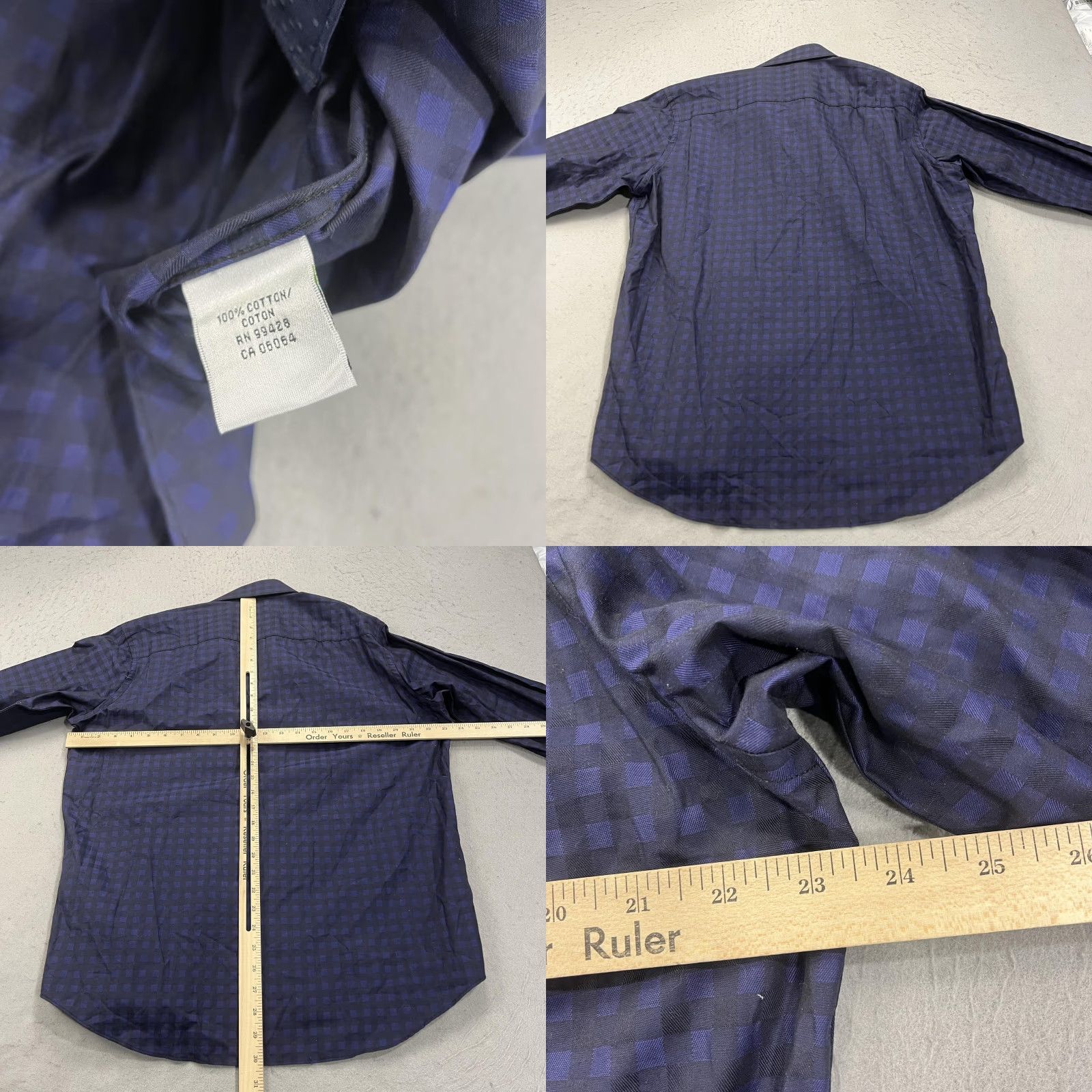 BUGATCHI Bugatchi Shirt Mens Medium Blue Check Classic Fit 100% Cotton Flip Cuff Contrast Size US M / EU 48-50 / 2 - 8 Thumbnail