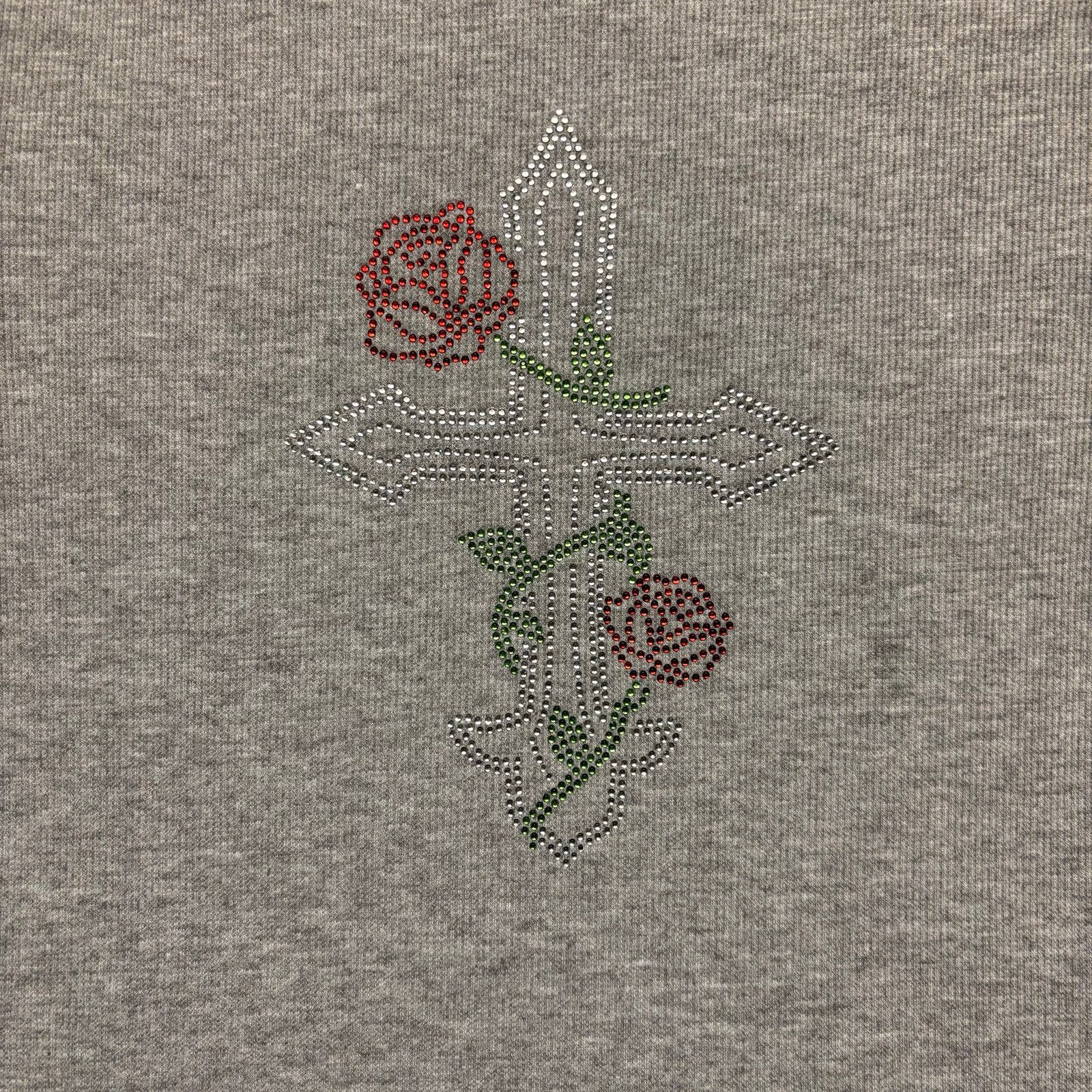 Other Faded Rose Essentials Ribbed Rhinestone Cross Tee Gray Large Size L / US 10 / IT 46 - 8 Thumbnail
