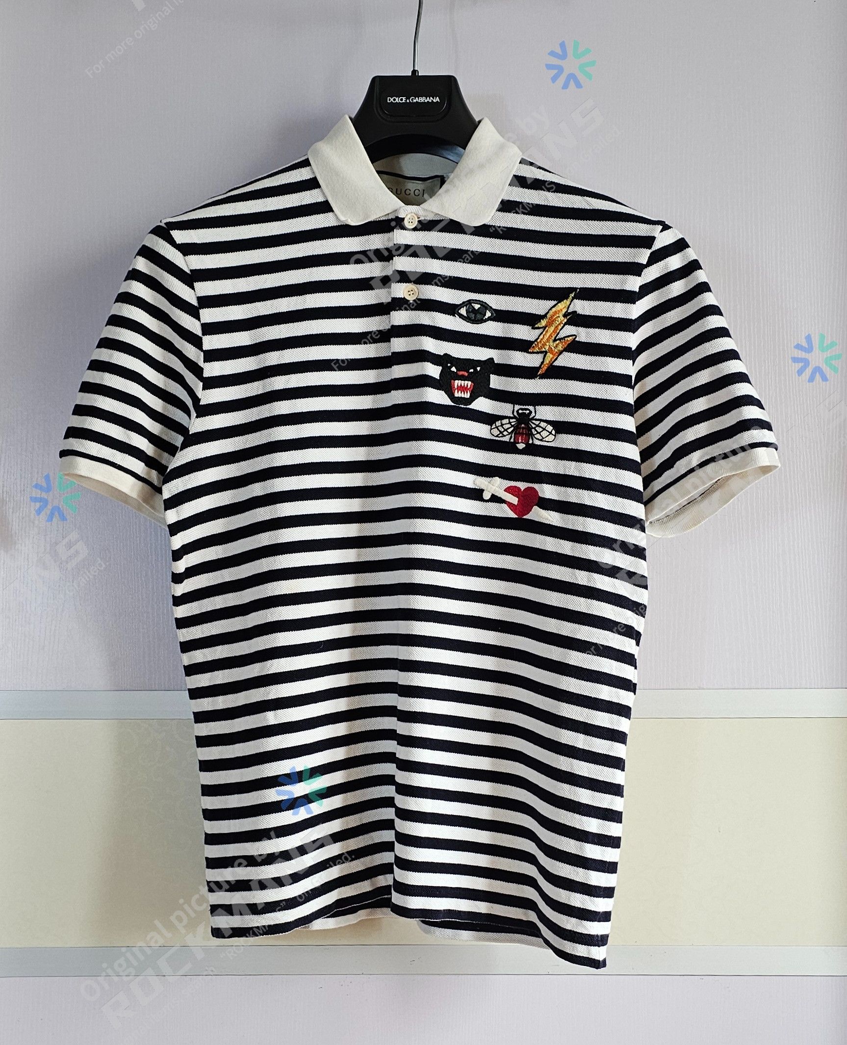 Gucci Gucci Navy Blue/White Striped Embroidered Polo Shirt Size M Size US M / EU 48-50 / 2 - 1 Thumbnail
