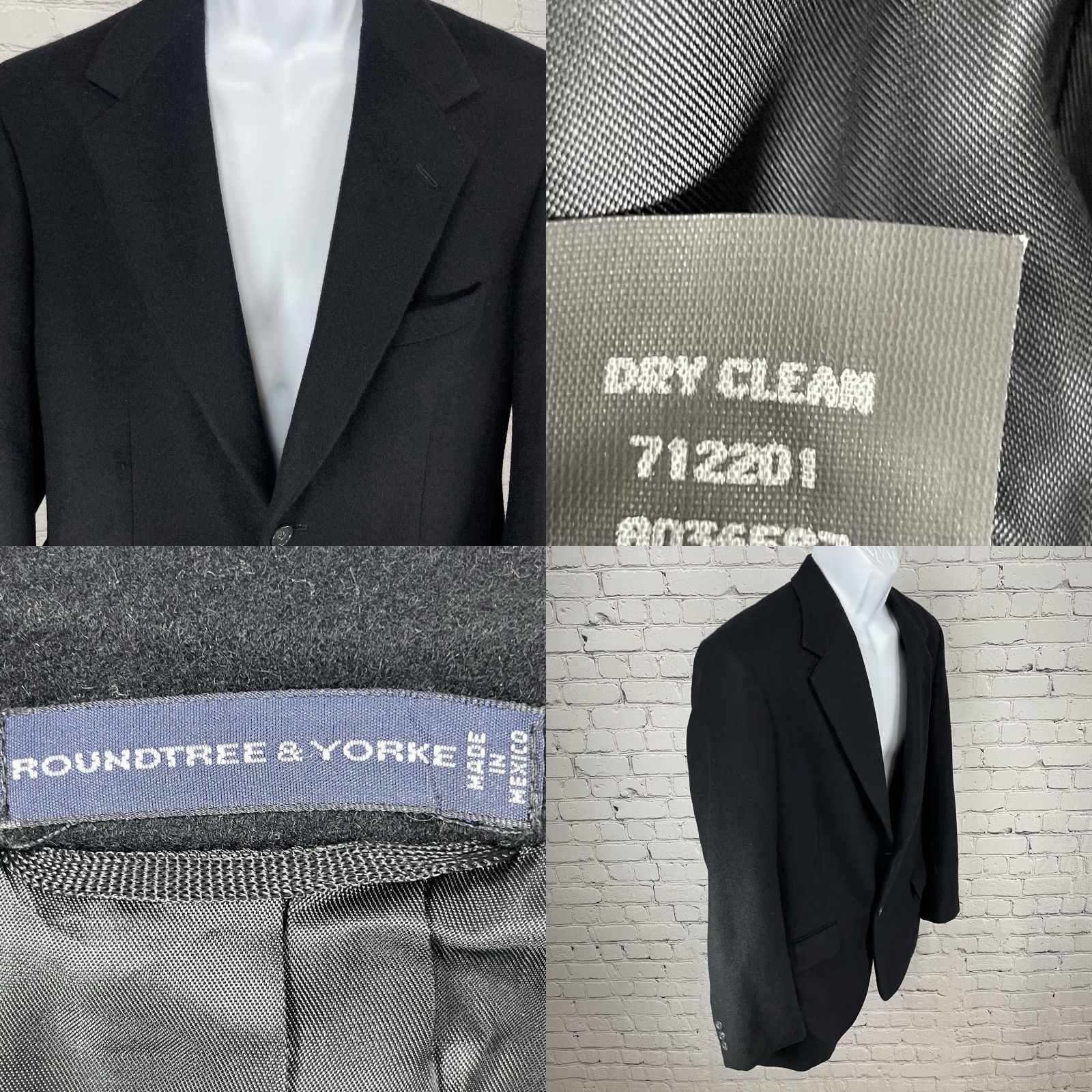 Roundtree & Yorke Roundtree & Yorke Blazer Jacket Black Camelhair 2 Button Notch Vented Size 38R Size 38R - 9 Thumbnail