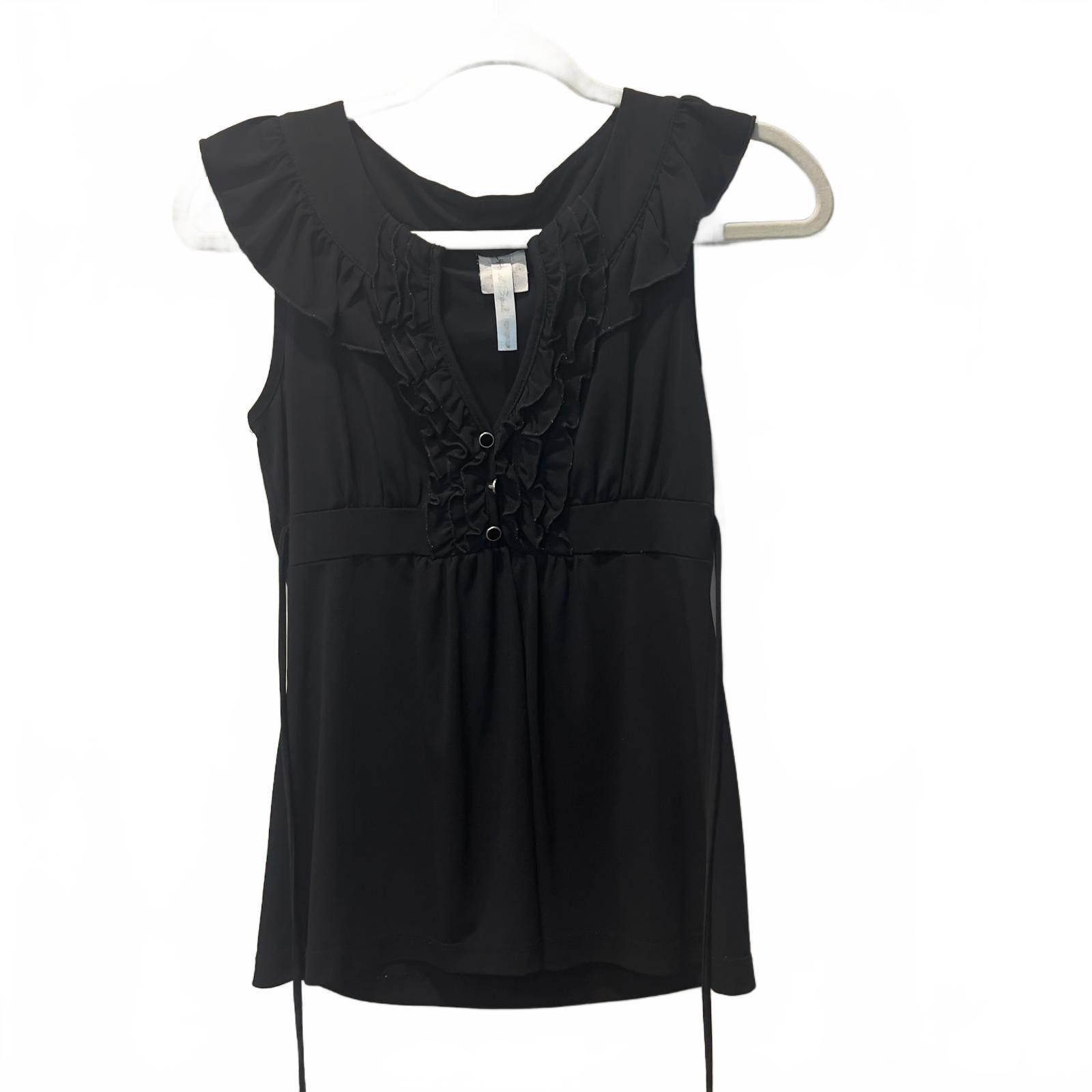 Unknown London Elegant Black Sleeveless Ruffle Detail Blouse Size M / US 6-8 / IT 42-44 - 1 Thumbnail