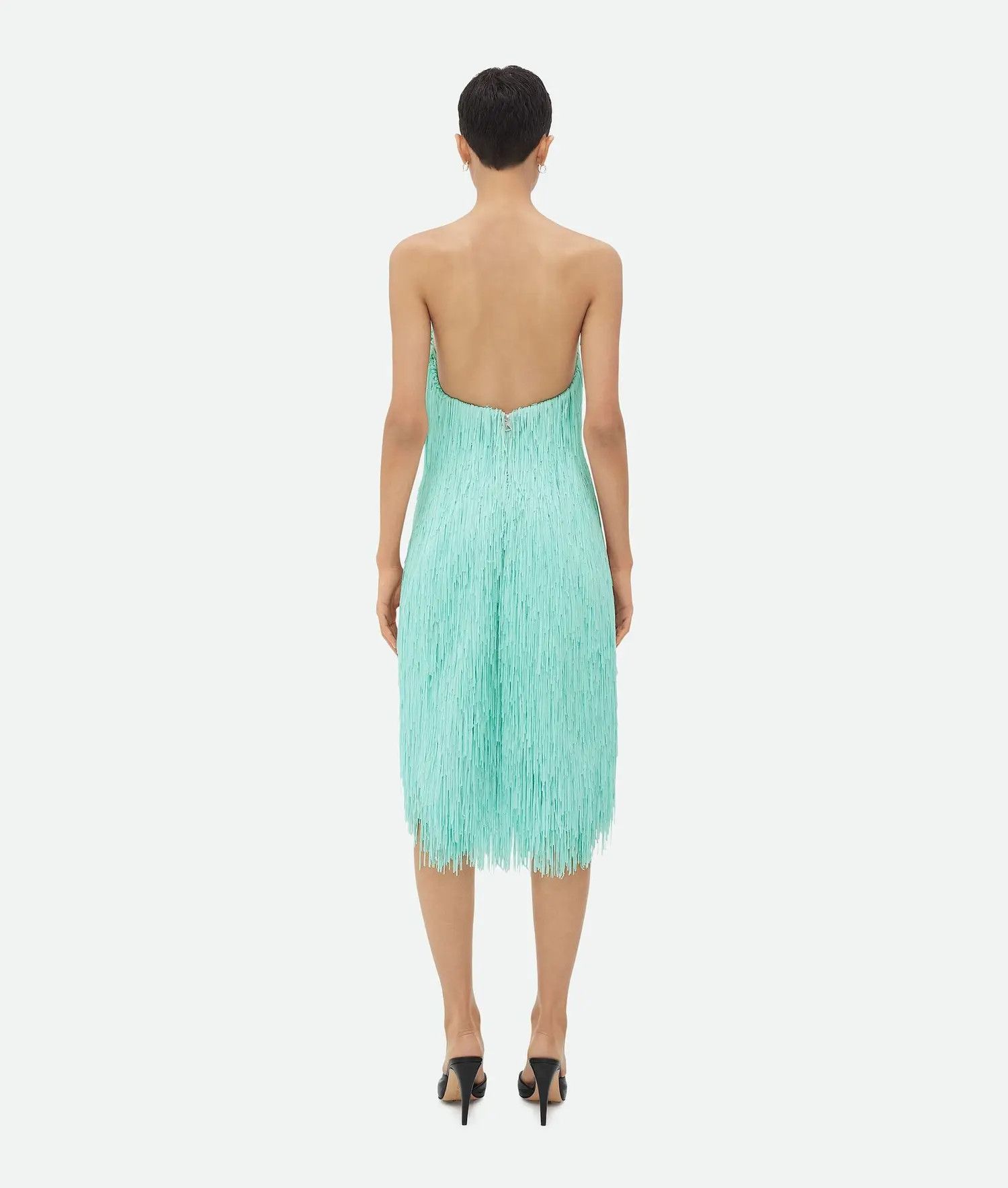 Bottega Veneta o1w1db10825 Fringed Wool Viscose Fluid Coupe Midi Dress Size M / US 6-8 / IT 42-44 - 3 Thumbnail