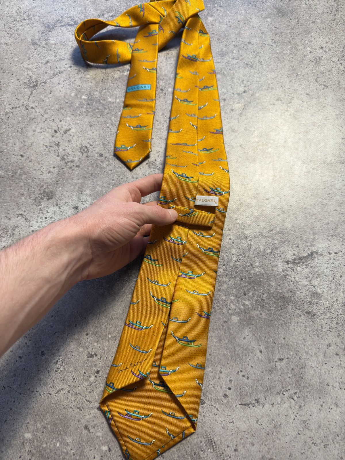 Bvlgari Bvlgari Orange Printed Seven Fold 100% Silk Tie Size ONE SIZE - 4 Thumbnail