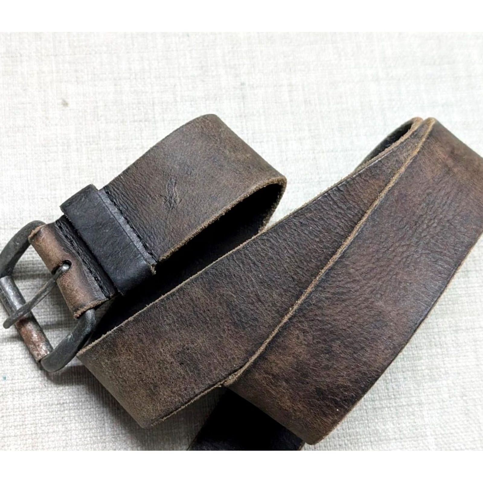 Vintage VINTAGE American Eagle leather belt 36 brown cowhide full grain Rustic Mens Belt Size 36 - 2 Thumbnail