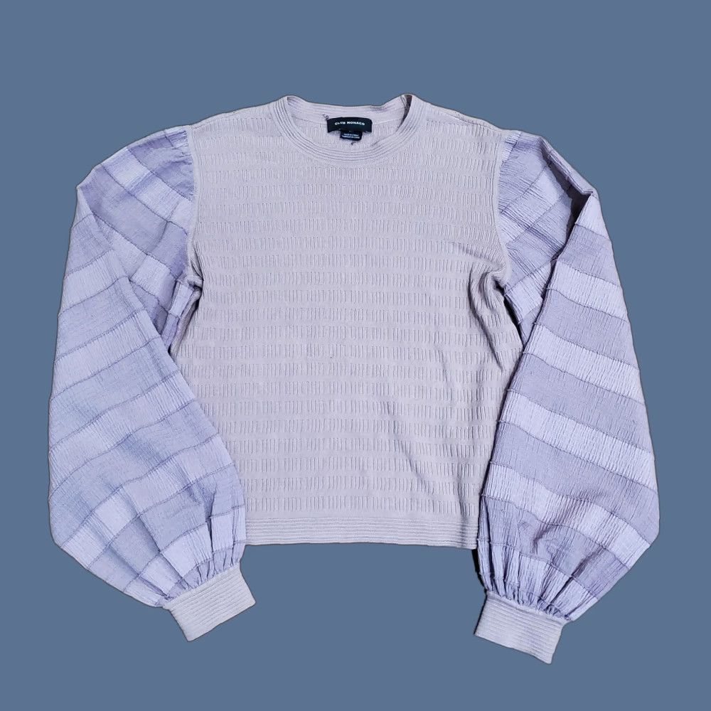 Club Monaco Club Monaco Sweater Womens Small Purple Balloon Sleeve Striped Knit Pullover Size S / US 4 / IT 40 - 1 Thumbnail