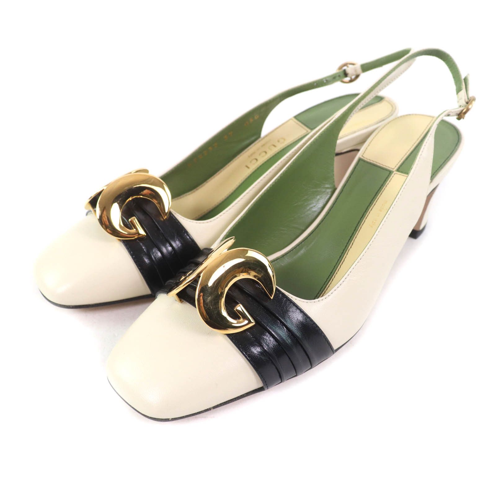 Gucci Gucci Half Moon GG Backstrap Leather Pumps Leather Shoes 572232 in White, Women's