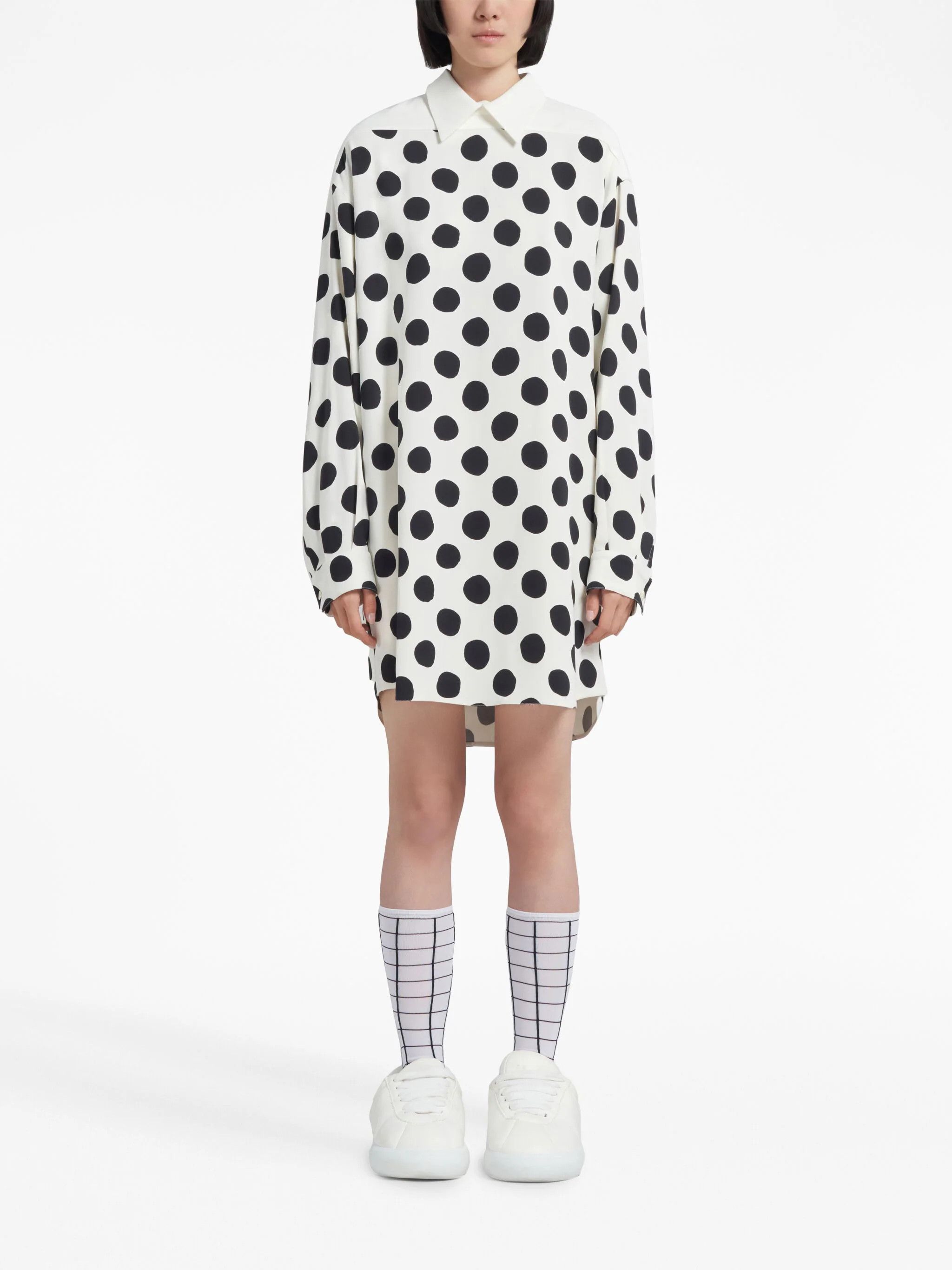 Marni o1w1db10824 Polka Dots Shirt Dress in White Black Size S / US 4 / IT 40 - 3 Thumbnail