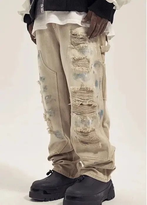 VIBE Beige Paint Splatter Distressed Denim Jeans y2k Size US 30 / EU 46 - 1 Thumbnail