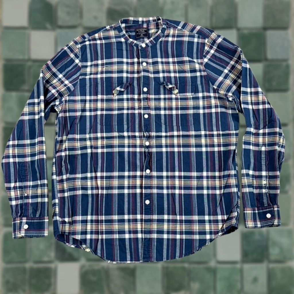 Abercrombie & Fitch Abercrombie & Fitch Blade Mandarin Collar Shirt in Blue Plaid Men 2XL Preppy Size US XXL / EU 58 / 5 - 1 Thumbnail