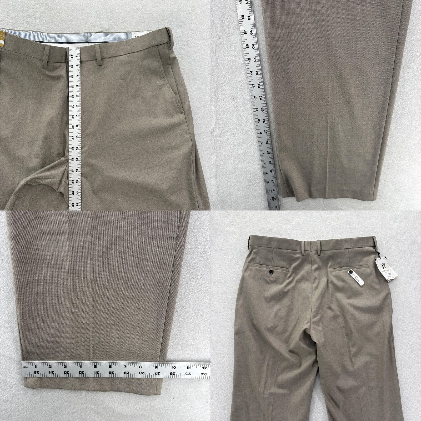 Haggar J.M. Haggar Premium Stretch Dress Pants Mens 38x34 Beige Classic Fit Flat Front Pockets Slim Straight Slant Pocket Business Formal Wedding Size US 38 / EU 54 - 8 Thumbnail