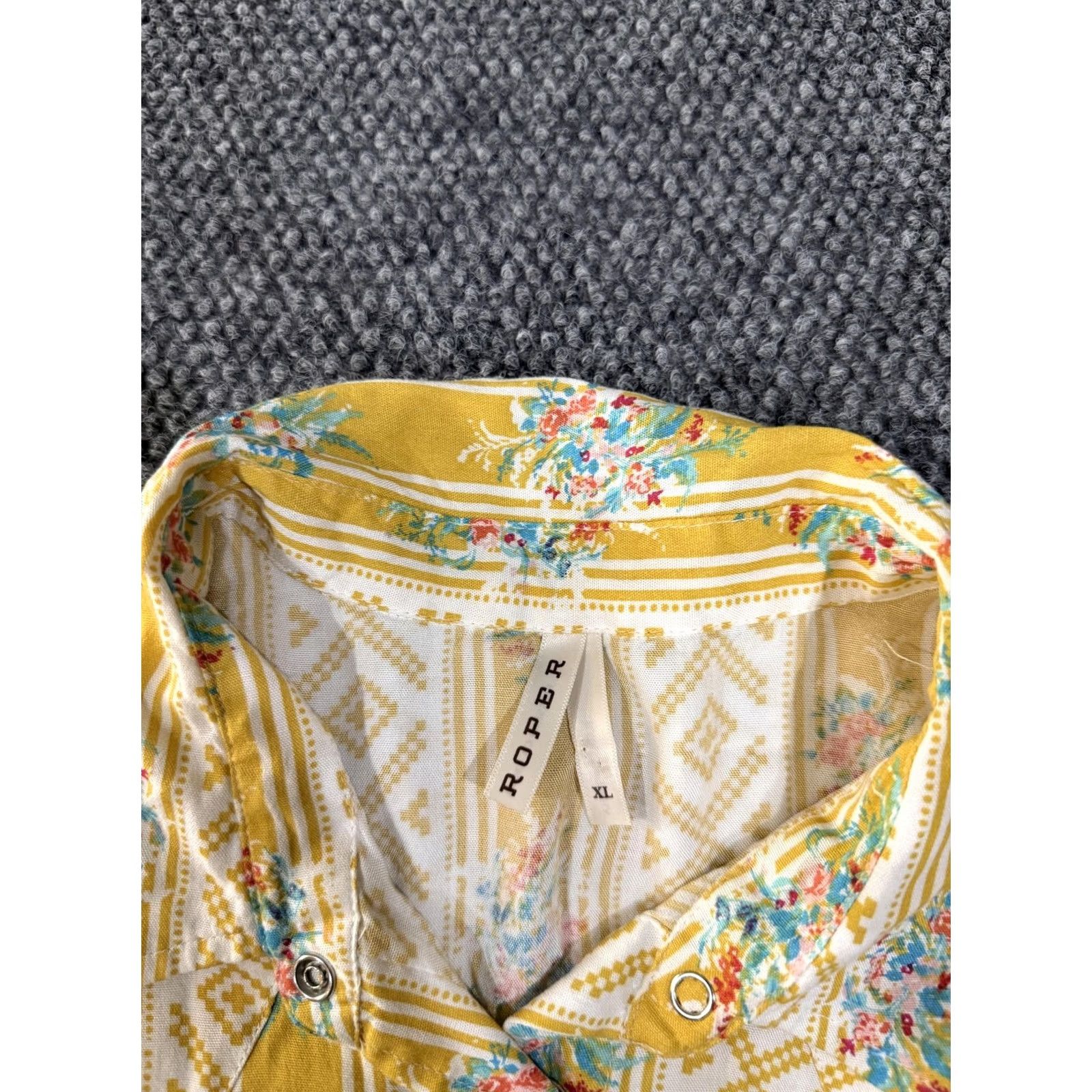 Roper Roper Button-Up Shirt Womens XL Yellow Stripe Floral Western Rayon Snap Front Size XL / US 12-14 / IT 48-50 - 3 Thumbnail