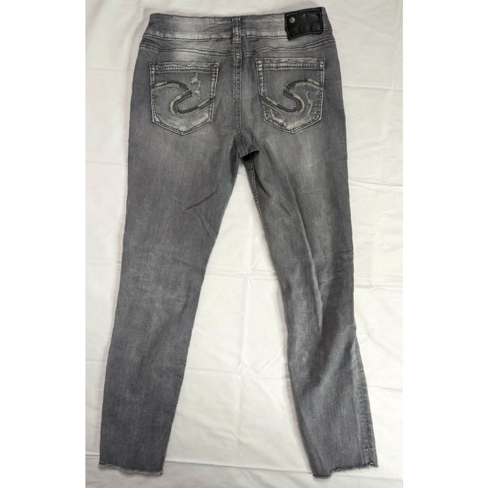 Vintage Silver Jeans W28x27L Slim Mid Ankle Gray Distressed Frayed Hem Jeans M5J Womens Size 28" / US 6 / IT 42 - 2 Thumbnail