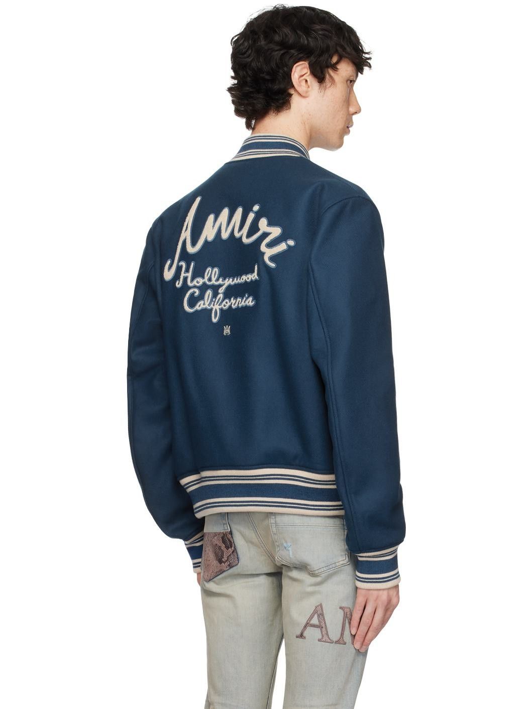 Amiri o1orln1125 Hollywood Bomber Jacket Blue/White Size US M / EU 48-50 / 2 - 6 Thumbnail