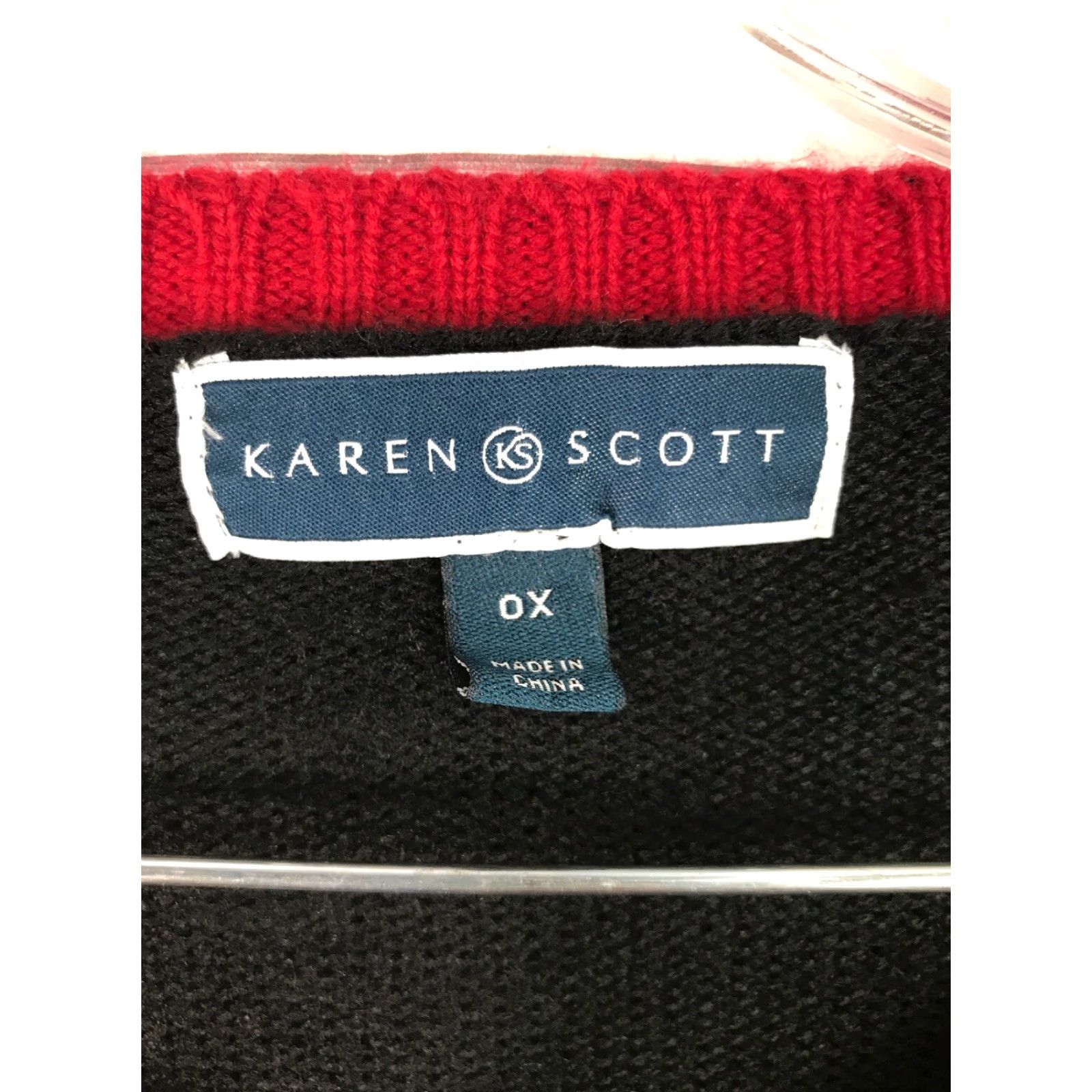 Vintage Karen Scott Christmas Sweater Womens 0X Black Trees Candy Cane Embroidered Knit Pullover Geometric Bow Sequin Classic Holiday Season Mens? Size XL / US 12-14 / IT 48-50 - 2 Thumbnail