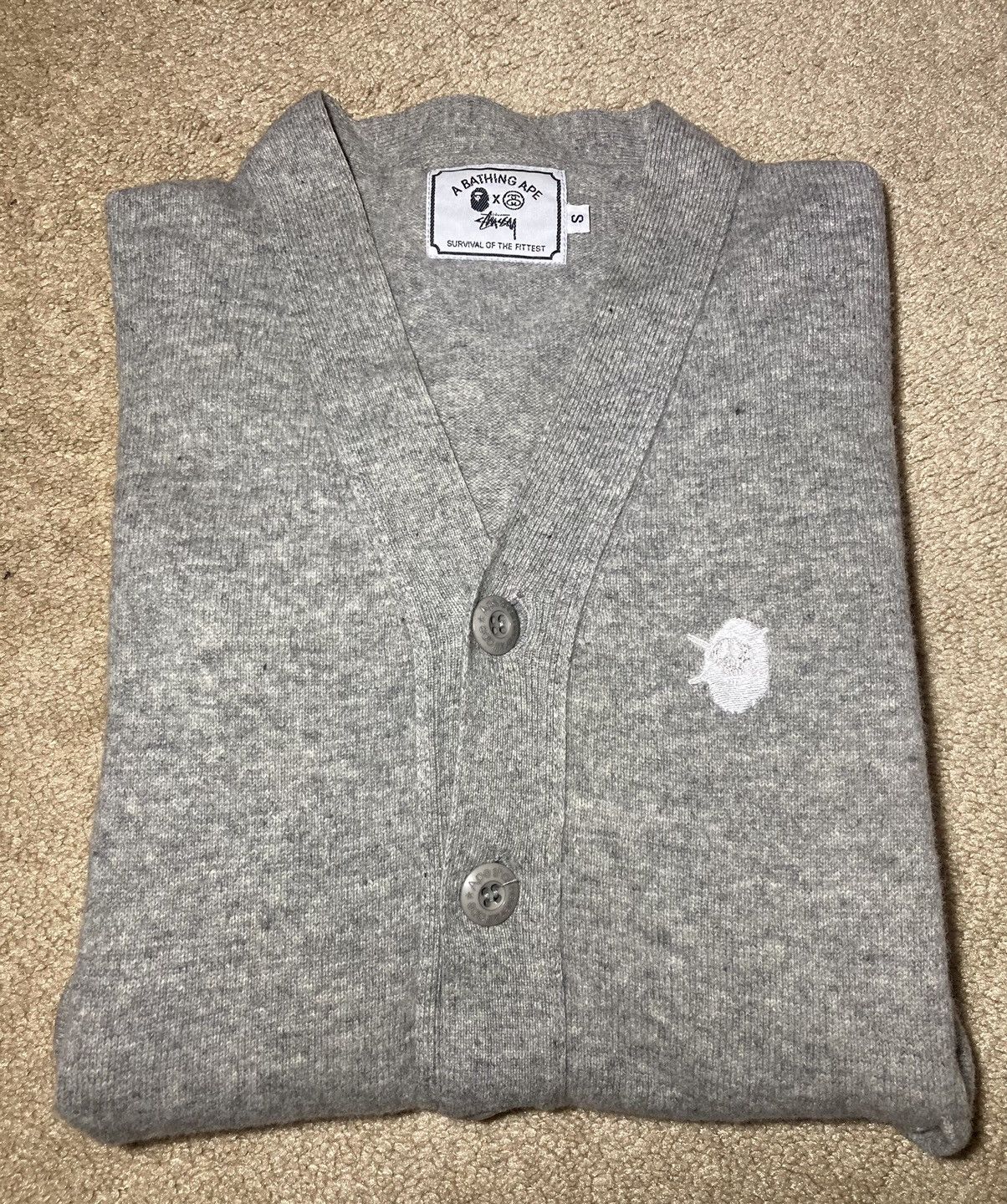 image of Fw10 Bape Stussy Skull Logo Cardigan 2010 Gray Small Collab in Grey, Men's