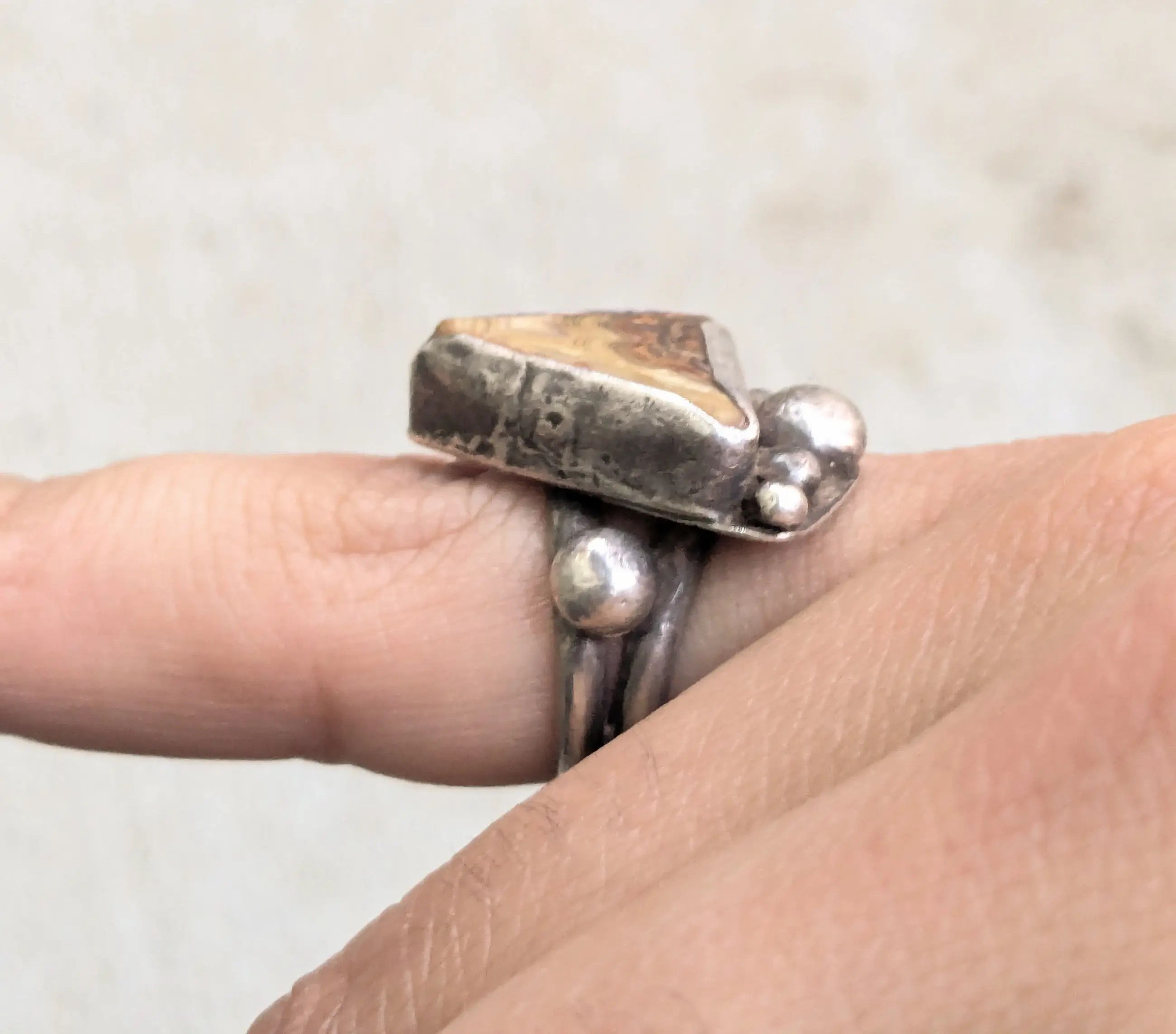 Sterling Silver Vintage Sterling Silver Ring Brown Agate Triangle Modern Size ONE SIZE - 12 Thumbnail