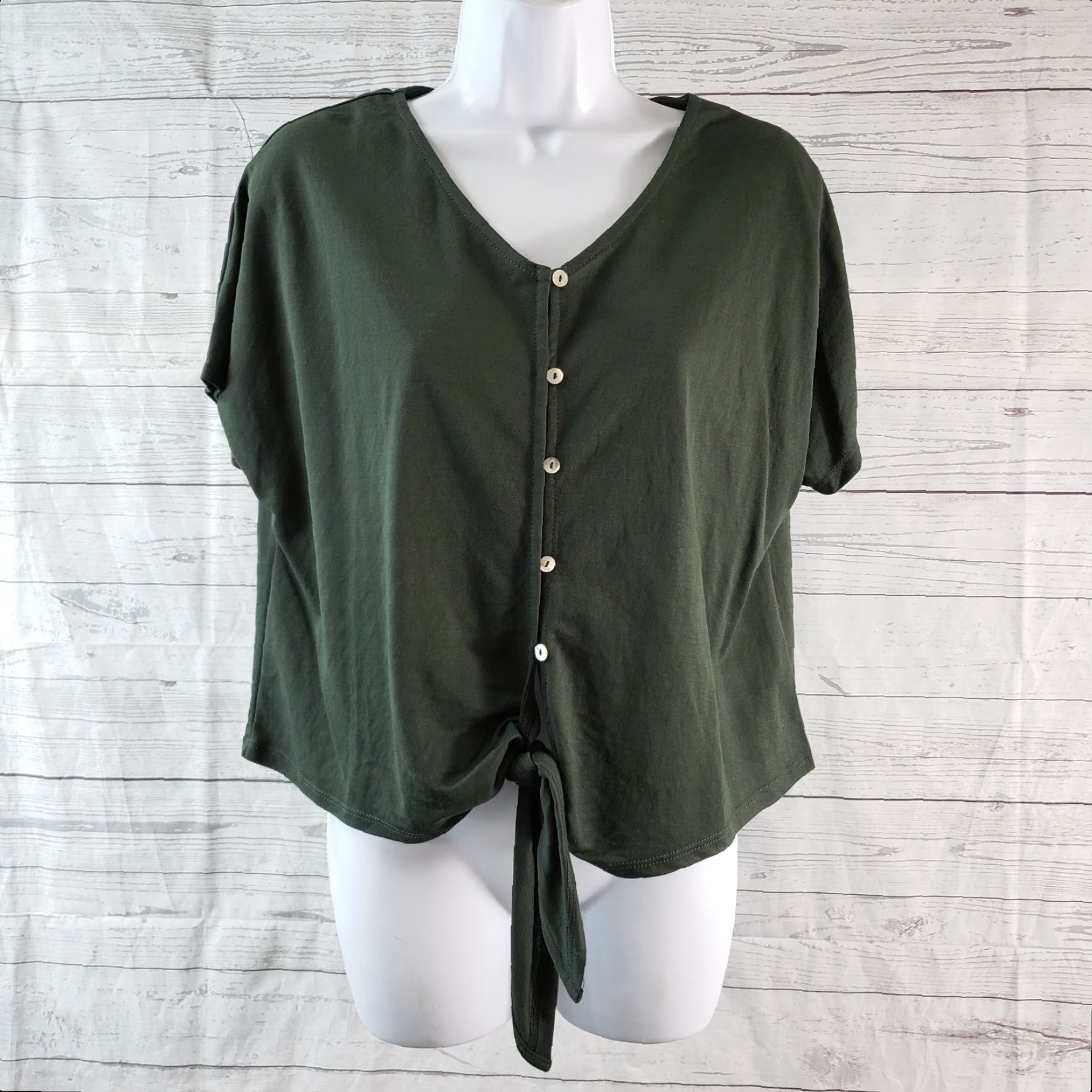 Vintage Papermoon Womens Button Front Top Sz S Green Short Sleeve Cotton Blend Blouse Shirt Womens 90s? Size S / US 4 / IT 40 - 2 Thumbnail